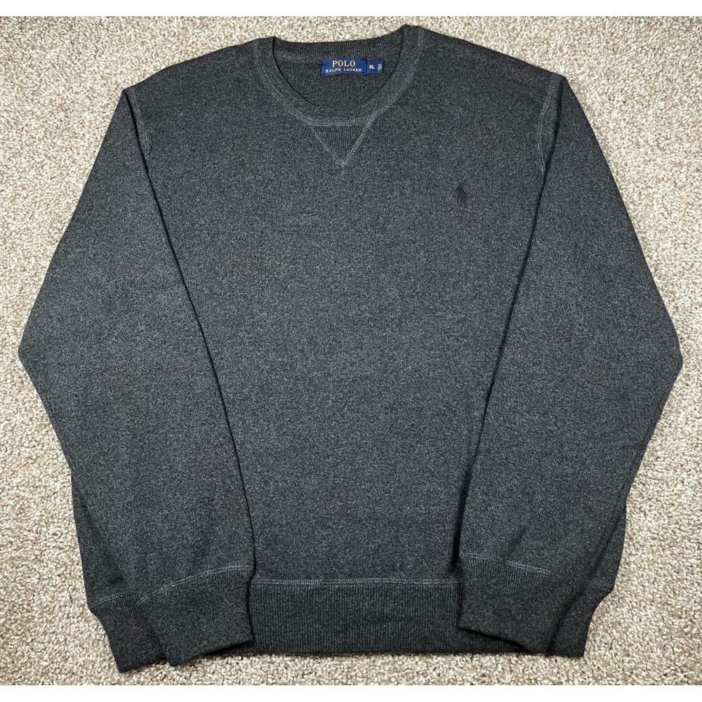 Polo Ralph Lauren Mens XL Charcoal Gray Cotton Crewneck Sweatshirt Pony Logo